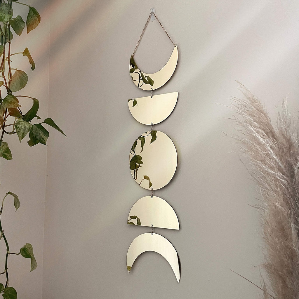 Gold Moon Phase Wall Mirror For Boho Room - DormVibes