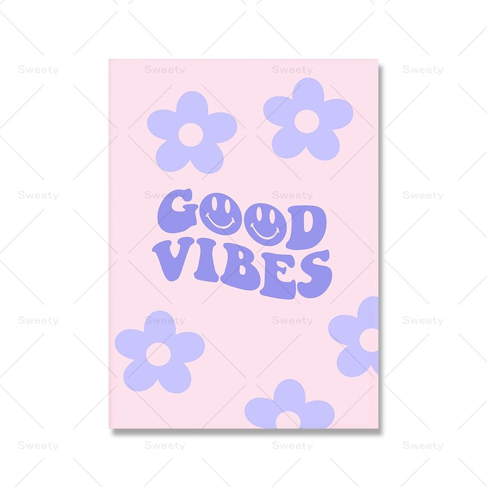 Greek Statue Danish Pastel Print Purple Checkered Smiley Flower Aesthetic Bedroom Wall Art Decor - DormVibes