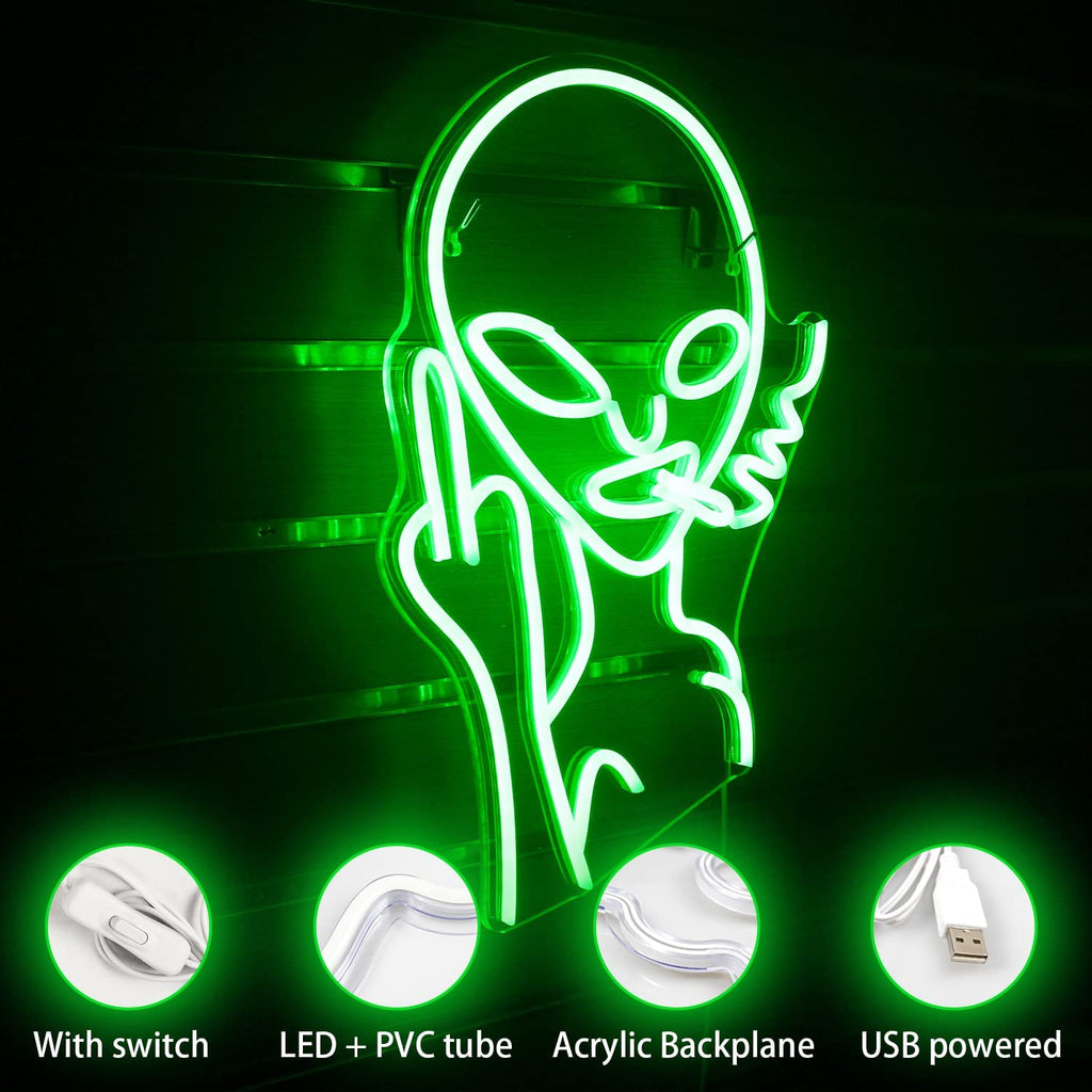 Green Alien Neon Sign Alien - DormVibes