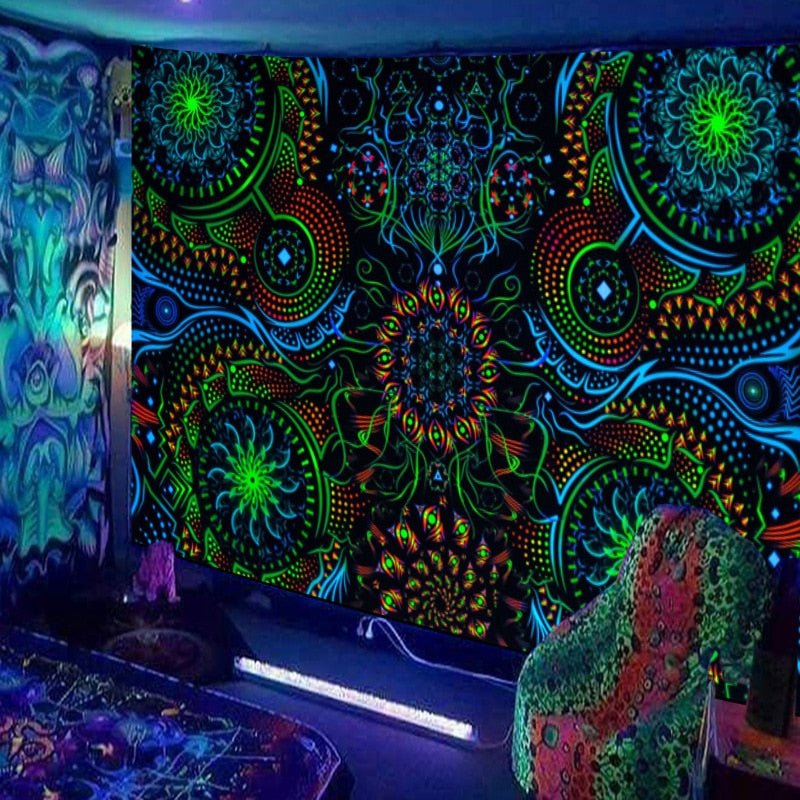 Green and Blue Space Trippy Blacklight Tapestry - DormVibes