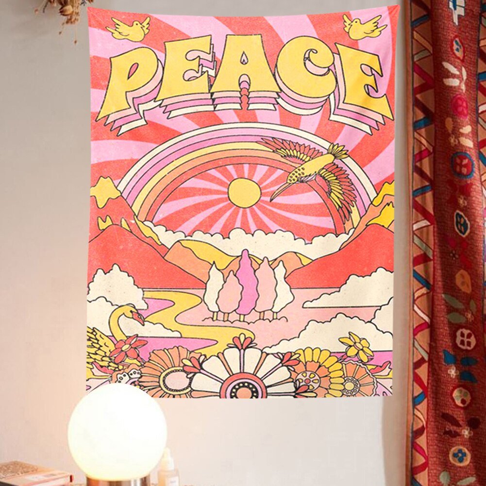 Groovy Harmony: Vintage Peace 70s Decor Wall Tapestry - DormVibes