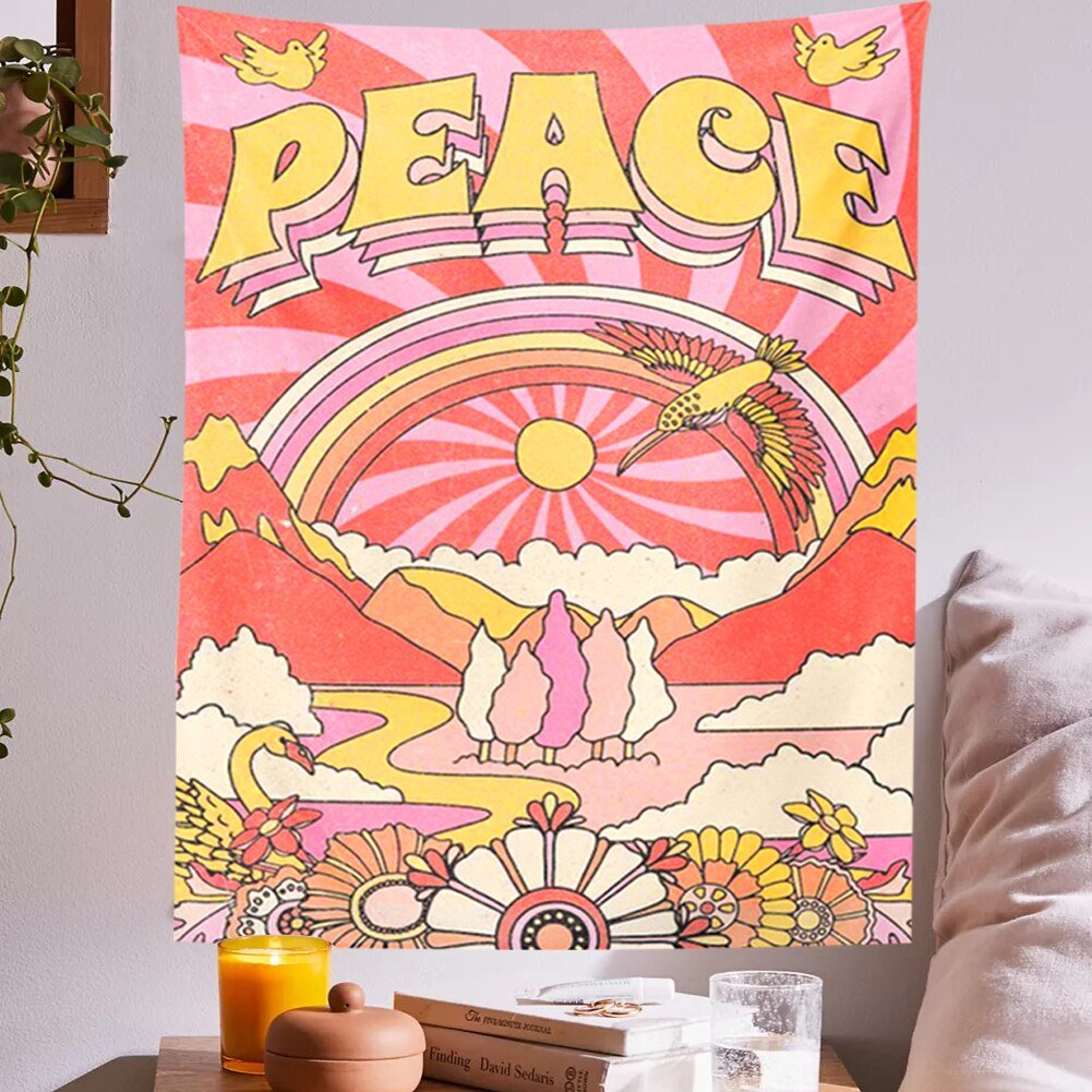 Groovy Harmony: Vintage Peace 70s Decor Wall Tapestry - DormVibes