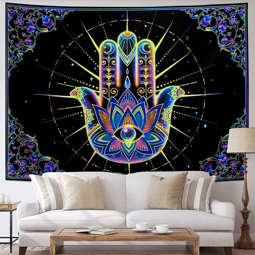 Hamsa Hand Blacklight Tapestry - DormVibes