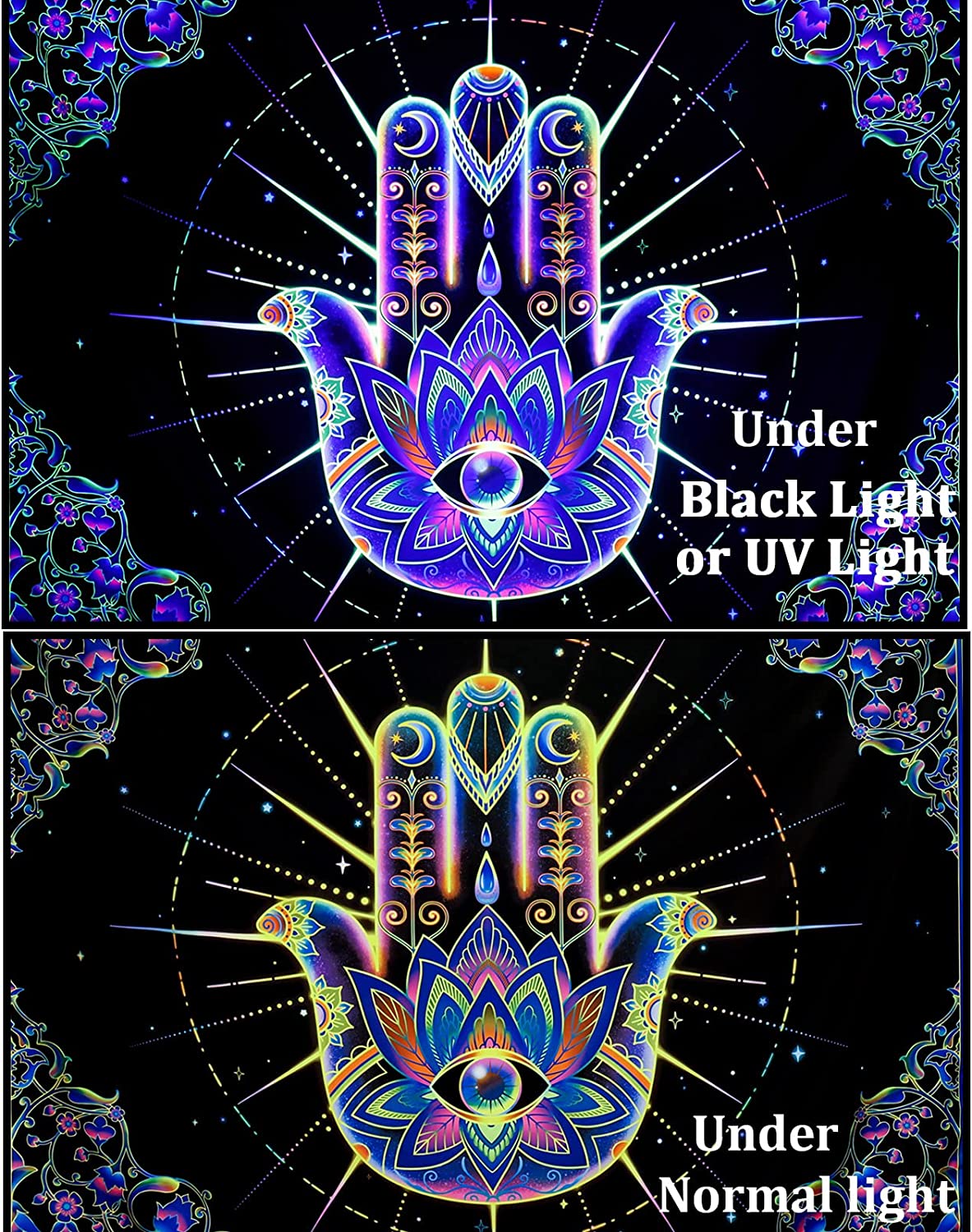 Hamsa Hand Blacklight Tapestry - DormVibes