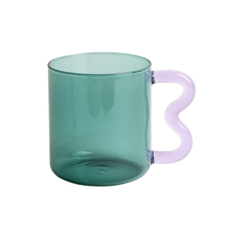 Handmade Wavy Handle Glass Mug: Original Colorful Design Perfect for Hot Coffee, Tea, and More - DormVibes