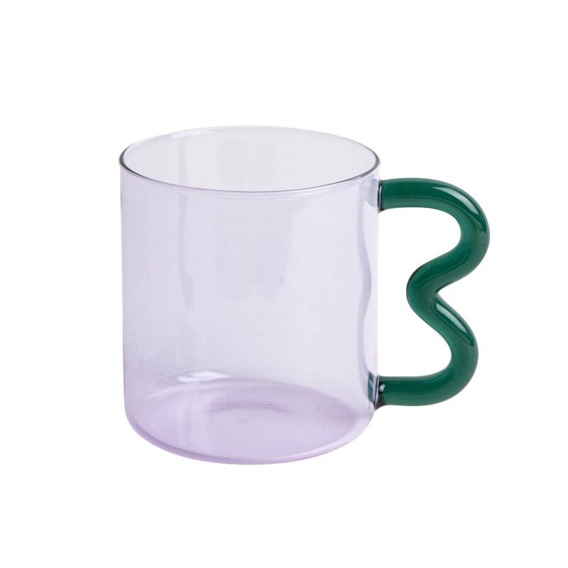 Handmade Wavy Handle Glass Mug: Original Colorful Design Perfect for Hot Coffee, Tea, and More - DormVibes