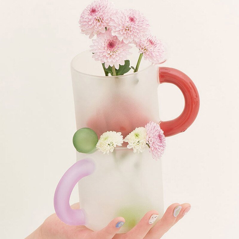 Handmade Wavy Handle Glass Mug: Original Colorful Design Perfect for Hot Coffee, Tea, and More - DormVibes