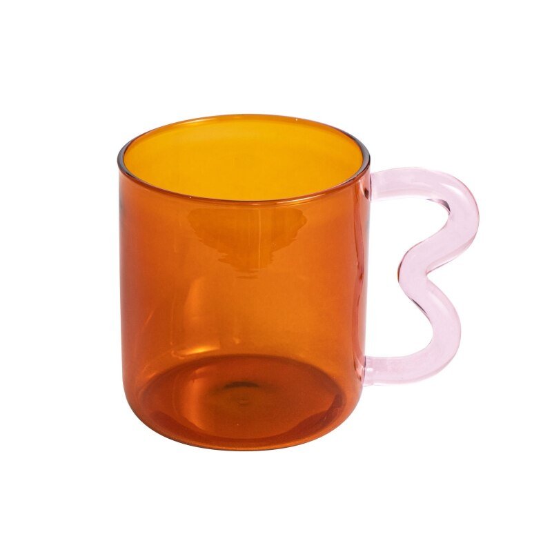 Handmade Wavy Handle Glass Mug: Original Colorful Design Perfect for Hot Coffee, Tea, and More - DormVibes