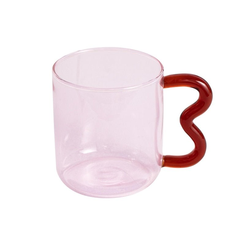 Handmade Wavy Handle Glass Mug: Original Colorful Design Perfect for Hot Coffee, Tea, and More - DormVibes