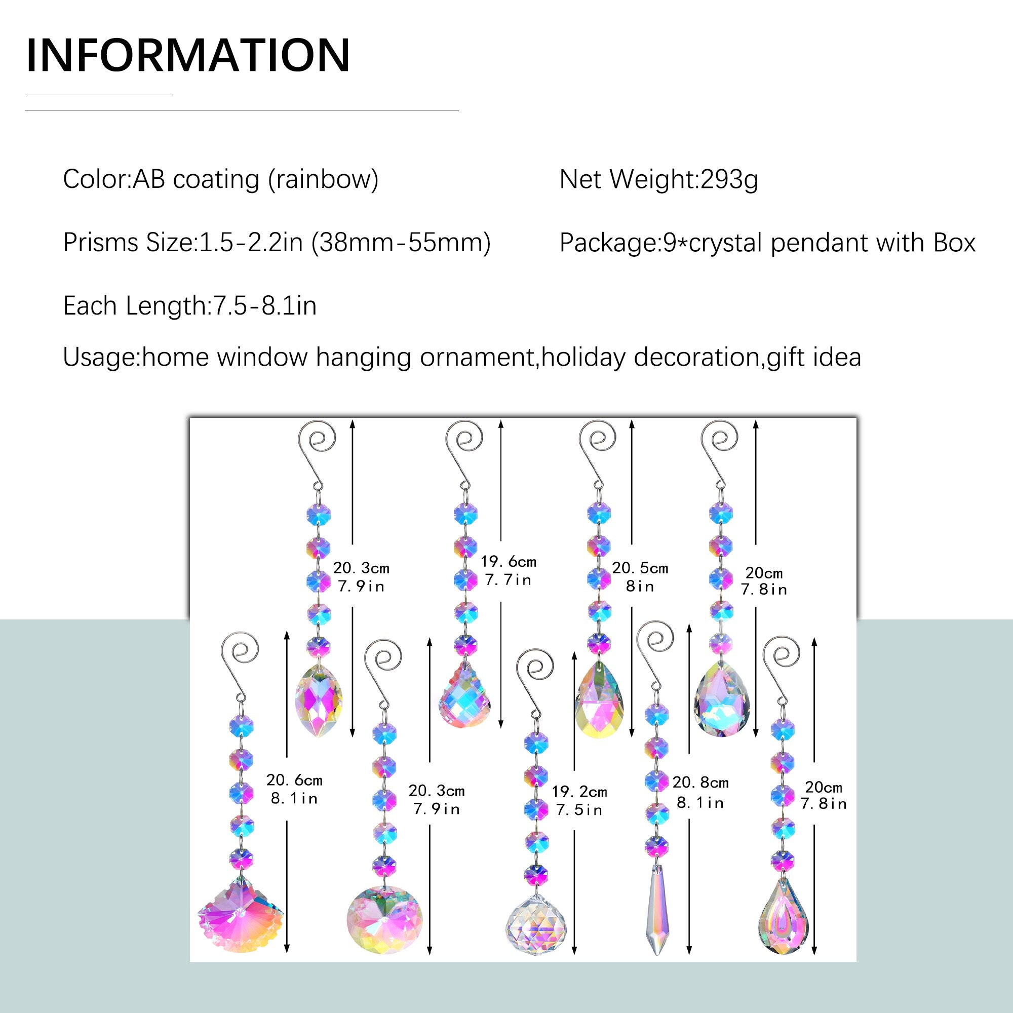 H&D HYALINE & DORA Set 7 Crystal Rainbow Suncatcher Glass Bead Chain  Fengshui Hanging Pendant for Window Garden Party