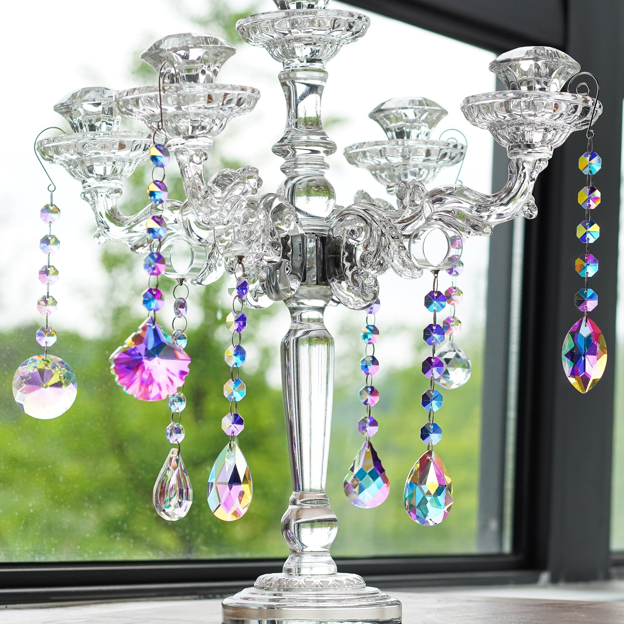 H&D HYALINE & DORA Set 7 Crystal Rainbow Suncatcher Glass Bead Chain  Fengshui Hanging Pendant for Window Garden Party