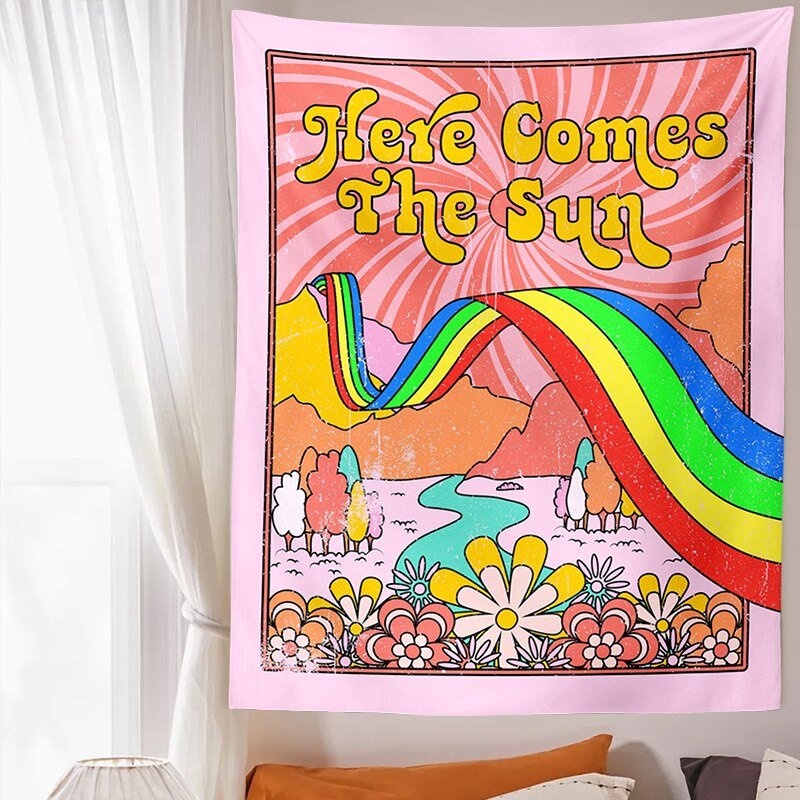 Here Comes The Sun 70s Rainbow Tapestry - DormVibes