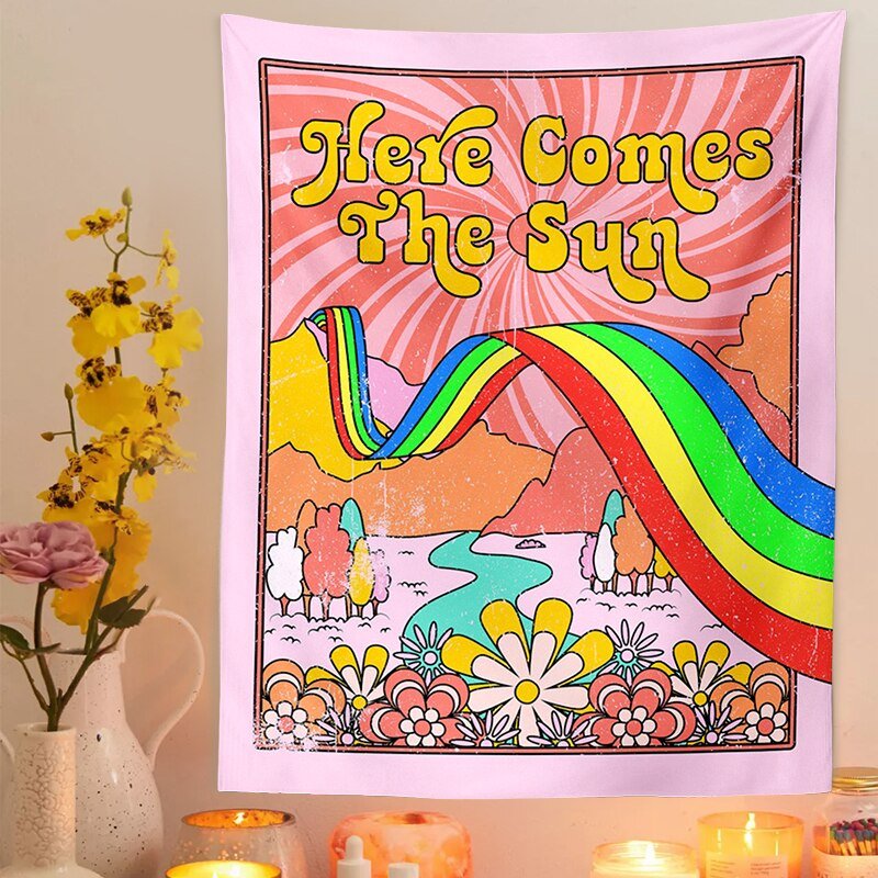 Here Comes The Sun 70s Rainbow Tapestry - DormVibes