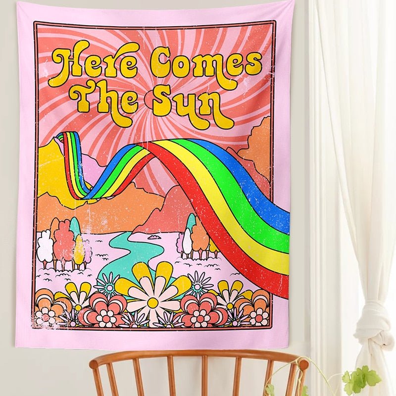 Here Comes The Sun 70s Rainbow Tapestry - DormVibes