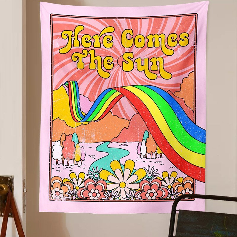 Here Comes The Sun 70s Rainbow Tapestry - DormVibes