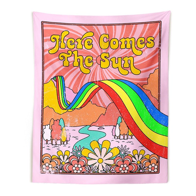 Here Comes The Sun 70s Rainbow Tapestry - DormVibes