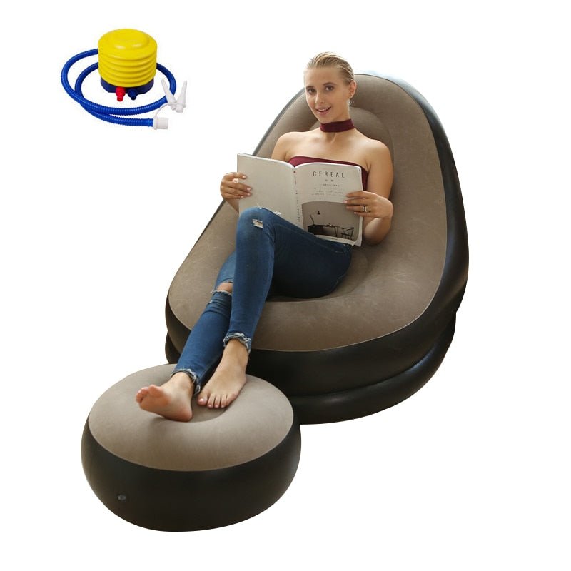 Inflatable Leisure Bean Bag Sofa - Lazy Couch Bag Chair with Footstool for Outdoor Lounging, Folding Bed Puff Up Seat, Tatami Style - DormVibes