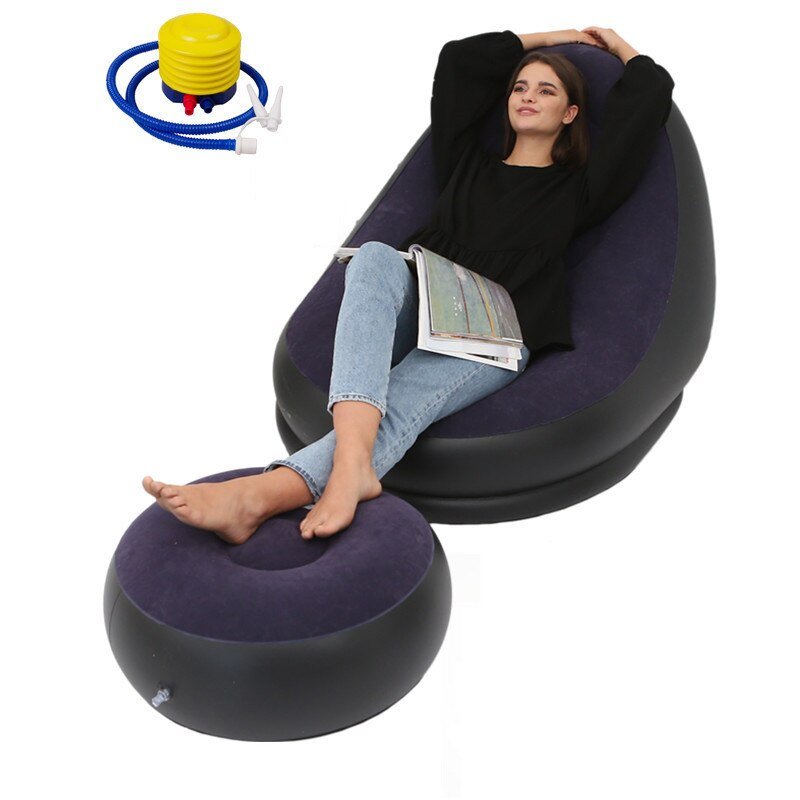 Inflatable Leisure Bean Bag Sofa - Lazy Couch Bag Chair with Footstool for Outdoor Lounging, Folding Bed Puff Up Seat, Tatami Style - DormVibes