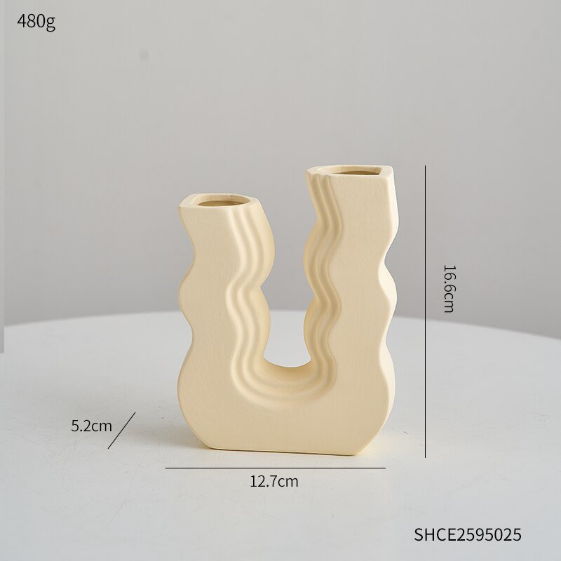 Innovative U-Shaped Ceramic Vase: Aesthetic Home and Living Room Decor for Artificial Flowers - DormVibes
