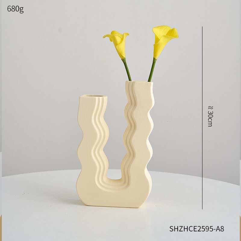 Innovative U-Shaped Ceramic Vase: Aesthetic Home and Living Room Decor for Artificial Flowers B Height 24cm