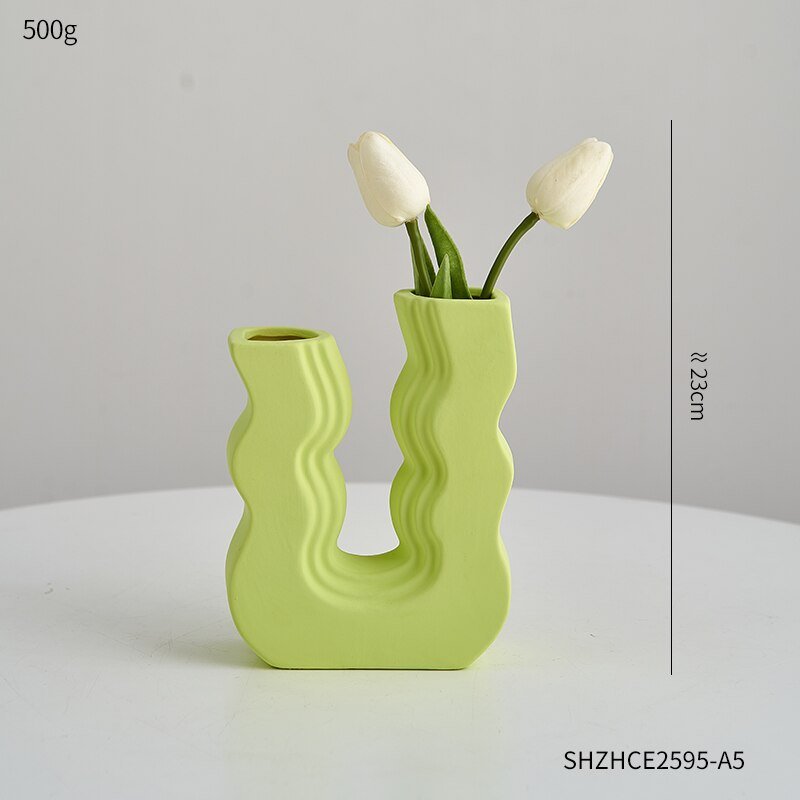 Innovative U-Shaped Ceramic Vase: Aesthetic Home and Living Room Decor for Artificial Flowers - DormVibes