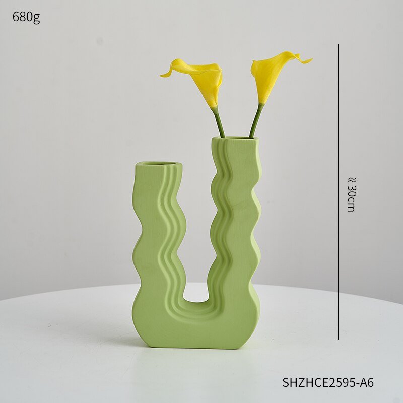 Innovative U-Shaped Ceramic Vase: Aesthetic Home and Living Room Decor for Artificial Flowers - DormVibes