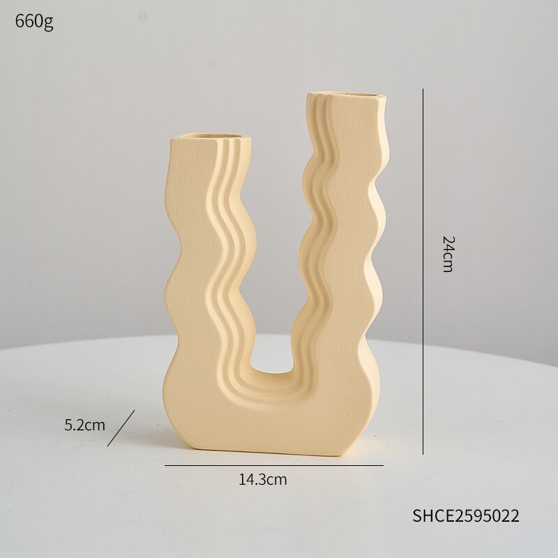 Innovative U-Shaped Ceramic Vase: Aesthetic Home and Living Room Decor for Artificial Flowers - DormVibes