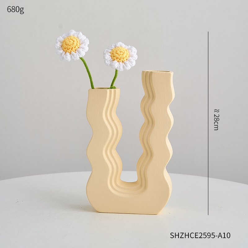 Innovative U-Shaped Ceramic Vase: Aesthetic Home and Living Room Decor for Artificial Flowers - DormVibes