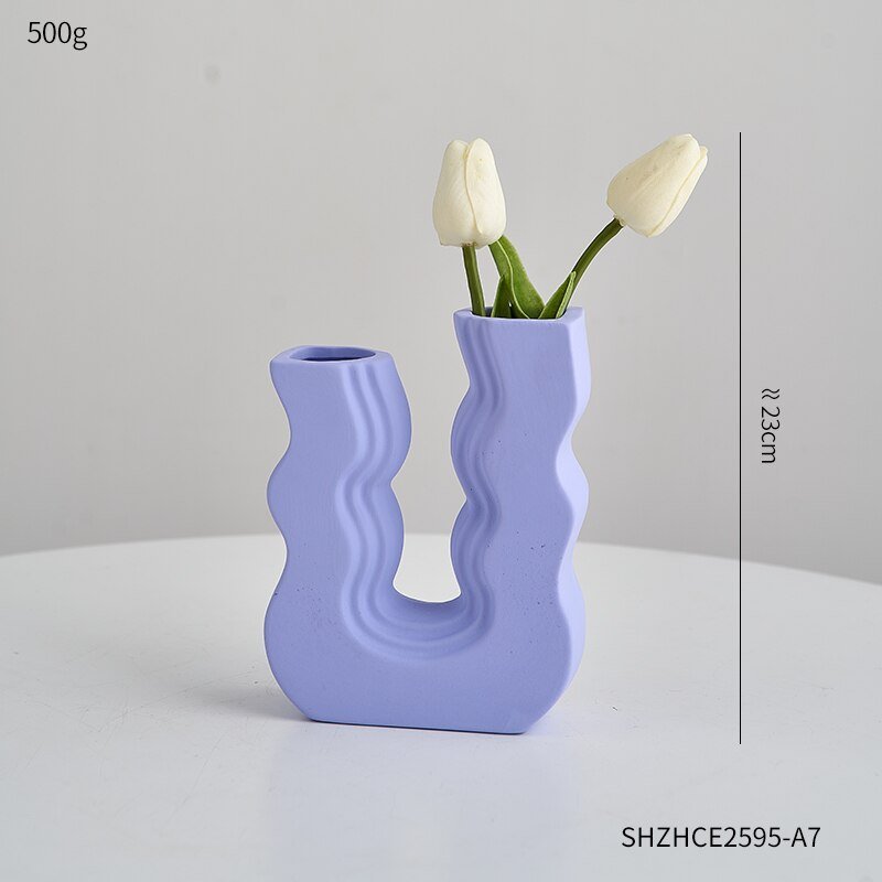 Innovative U-Shaped Ceramic Vase: Aesthetic Home and Living Room Decor for Artificial Flowers - DormVibes
