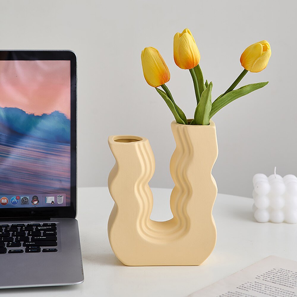 Innovative U-Shaped Ceramic Vase: Aesthetic Home and Living Room Decor for Artificial Flowers - DormVibes