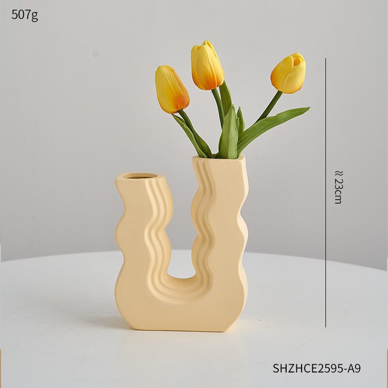 Innovative U-Shaped Ceramic Vase: Aesthetic Home and Living Room Decor for Artificial Flowers - DormVibes