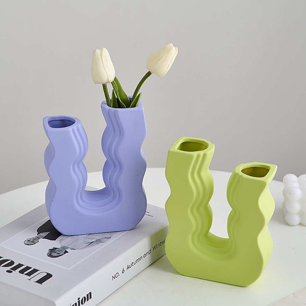 Innovative U-Shaped Ceramic Vase: Aesthetic Home and Living Room Decor for Artificial Flowers - DormVibes