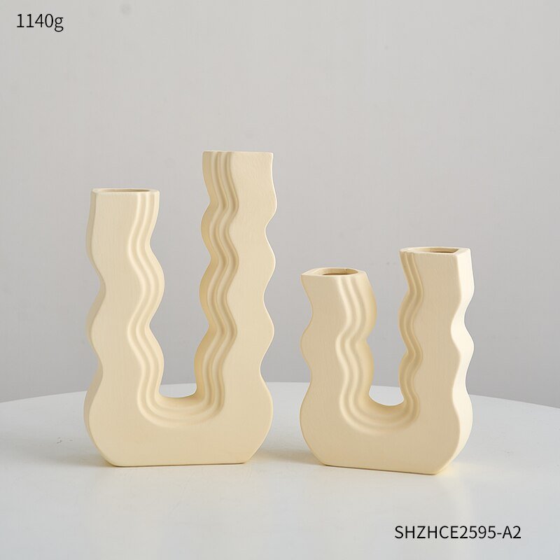 Innovative U-Shaped Ceramic Vase: Aesthetic Home and Living Room Decor for Artificial Flowers - DormVibes