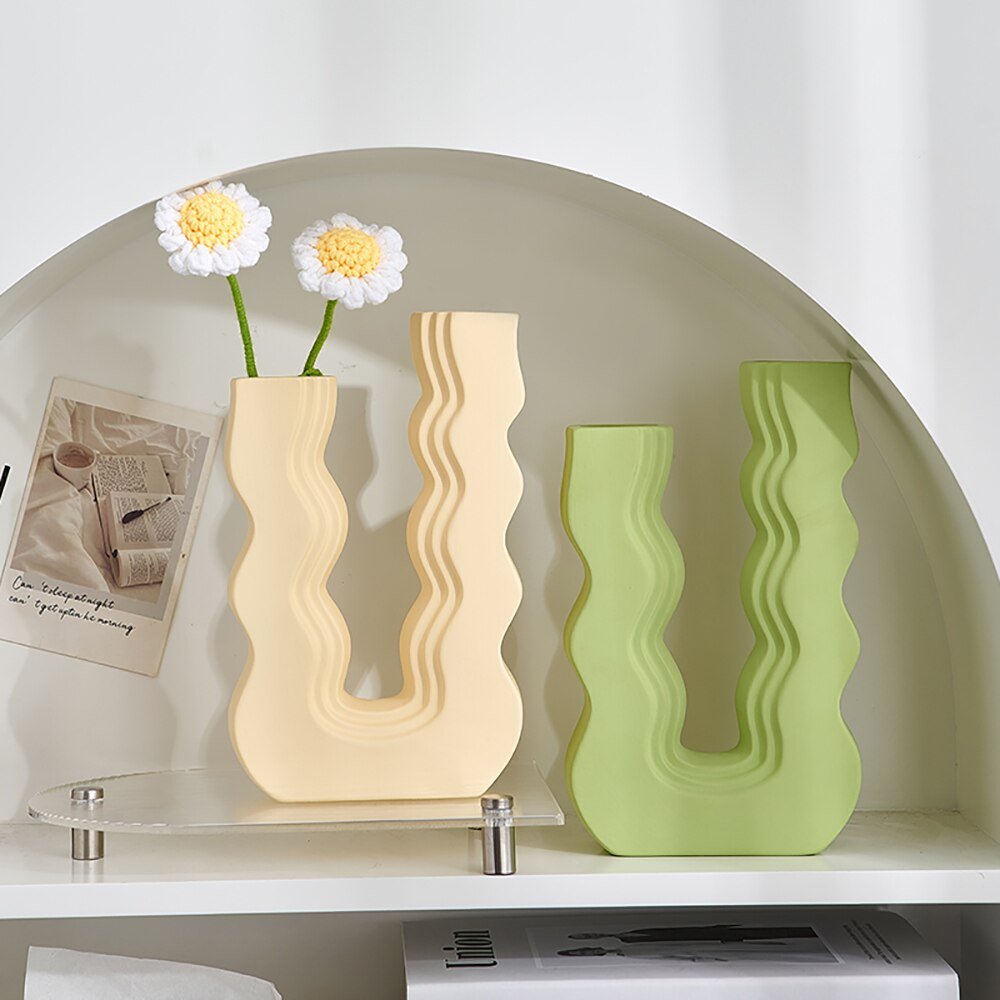 Innovative U-Shaped Ceramic Vase: Aesthetic Home and Living Room Decor for Artificial Flowers - DormVibes