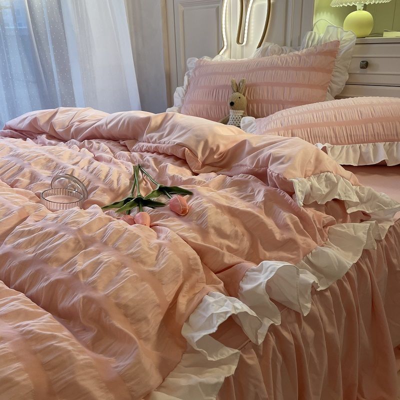 INS Four-Piece Bedding Set – Netflix Princess Wind Style, Includes Bed Sheet, Duvet Cover, Pillowcase for Students' Dormitories and Korean Style Decor - DormVibes