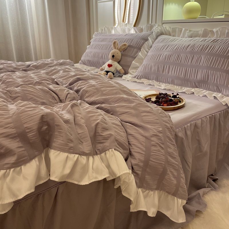 INS Four-Piece Bedding Set – Netflix Princess Wind Style, Includes Bed Sheet, Duvet Cover, Pillowcase for Students' Dormitories and Korean Style Decor - DormVibes