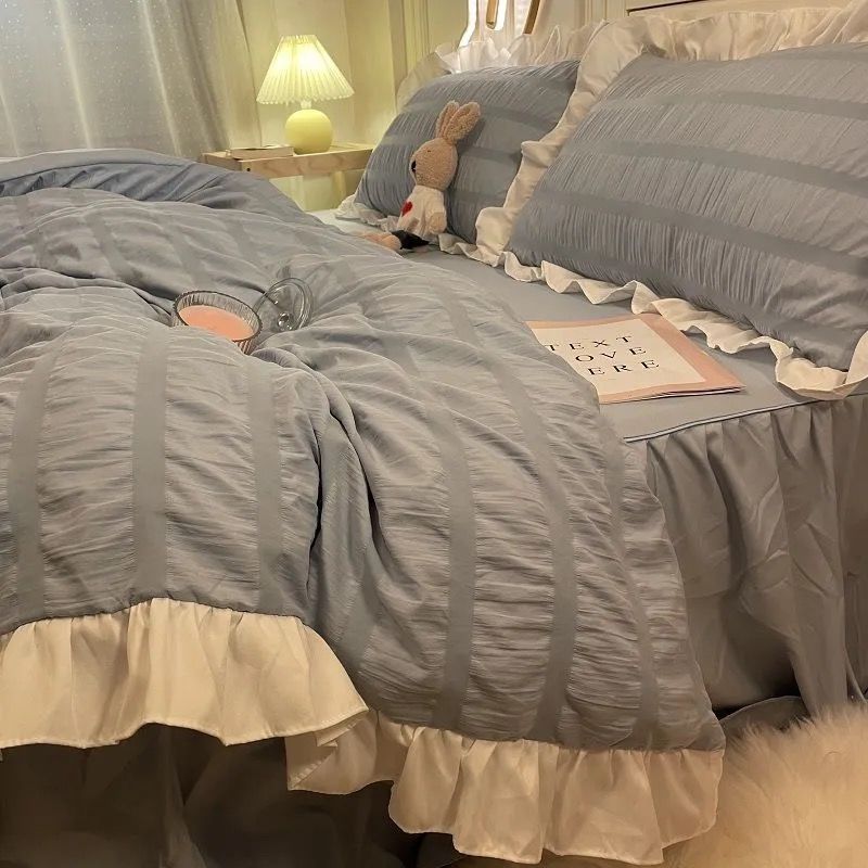 INS Four-Piece Bedding Set – Netflix Princess Wind Style, Includes Bed Sheet, Duvet Cover, Pillowcase for Students' Dormitories and Korean Style Decor - DormVibes