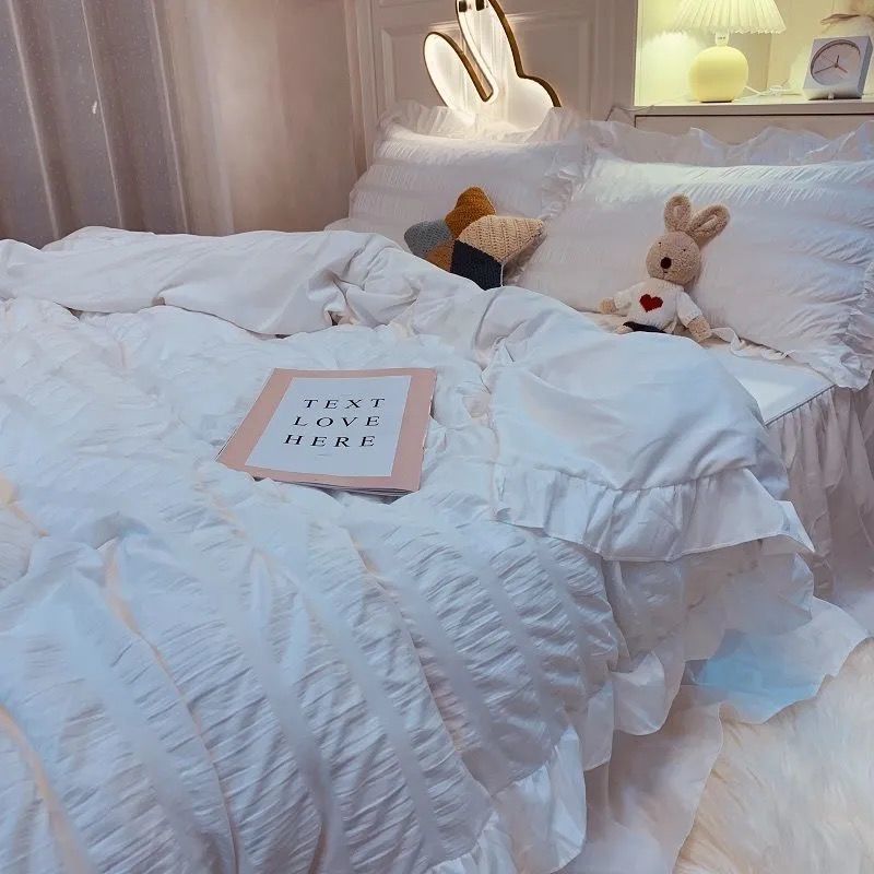 INS Four-Piece Bedding Set – Netflix Princess Wind Style, Includes Bed Sheet, Duvet Cover, Pillowcase for Students' Dormitories and Korean Style Decor - DormVibes