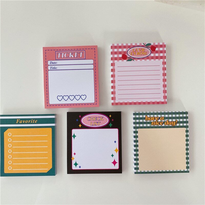 INS Retro American 50-Page Memo Pad: Kawaii Stamp Sticky Notes, Portable Notepad for School, Office and Stationery Supplies - DormVibes