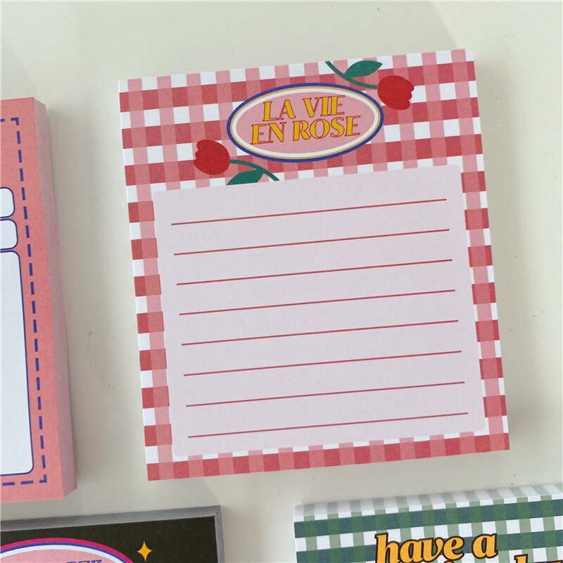 INS Retro American 50-Page Memo Pad: Kawaii Stamp Sticky Notes, Portable Notepad for School, Office and Stationery Supplies - DormVibes