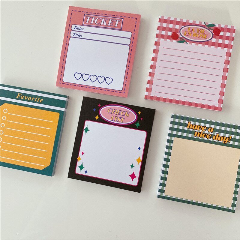 INS Retro American 50-Page Memo Pad: Kawaii Stamp Sticky Notes, Portable Notepad for School, Office and Stationery Supplies - DormVibes