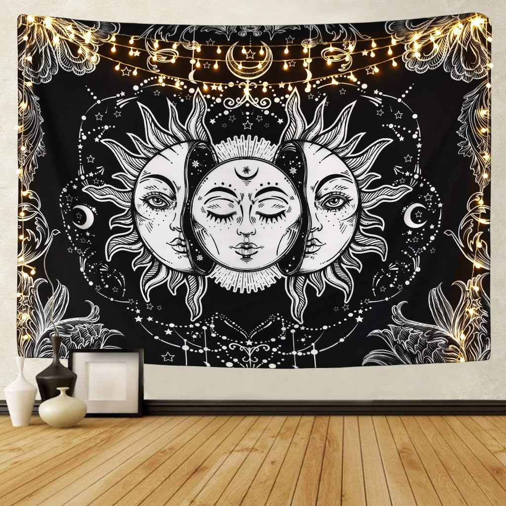 Inverse Black & White Moon Sun Tapestry - DormVibes