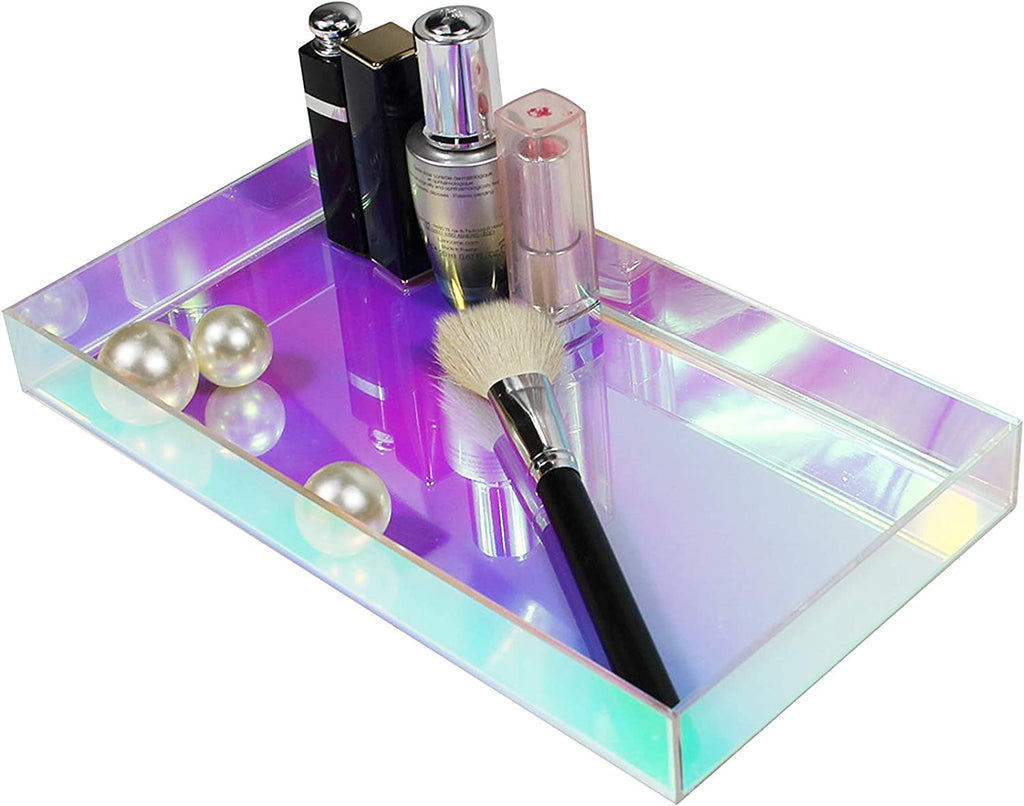 Iridescent Acrylic Perfume Tray: Vanity and Cosmetic Organizer, Coffee Table Tray, Sink Tray - DormVibes