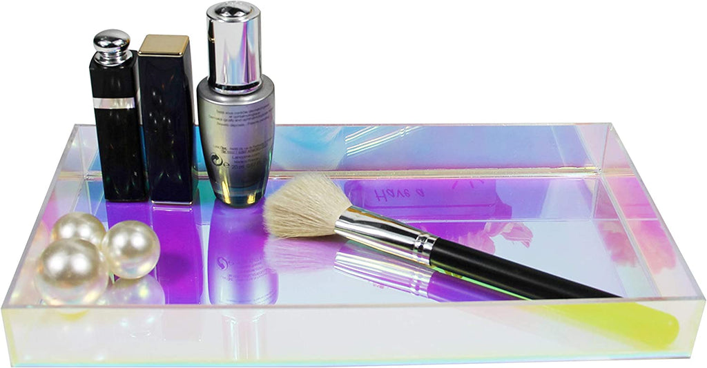 Iridescent Acrylic Perfume Tray: Vanity and Cosmetic Organizer, Coffee Table Tray, Sink Tray - DormVibes