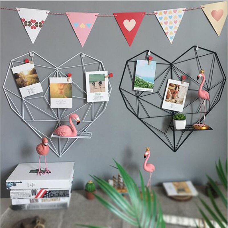 Iron Heart-Shaped Grid Picture Rack: DIY Photo and Postcard Holder, Storage Shelf for Wall Hanging Home Bedroom Decor - DormVibes