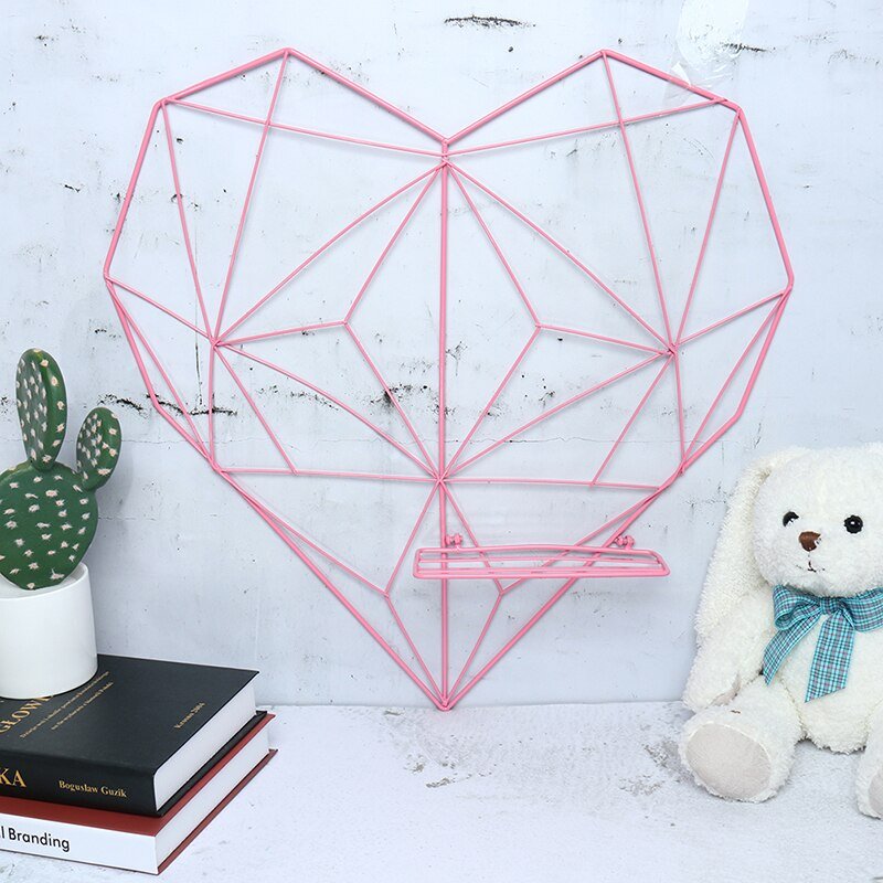 Iron Heart-Shaped Grid Picture Rack: DIY Photo and Postcard Holder, Storage Shelf for Wall Hanging Home Bedroom Decor - DormVibes