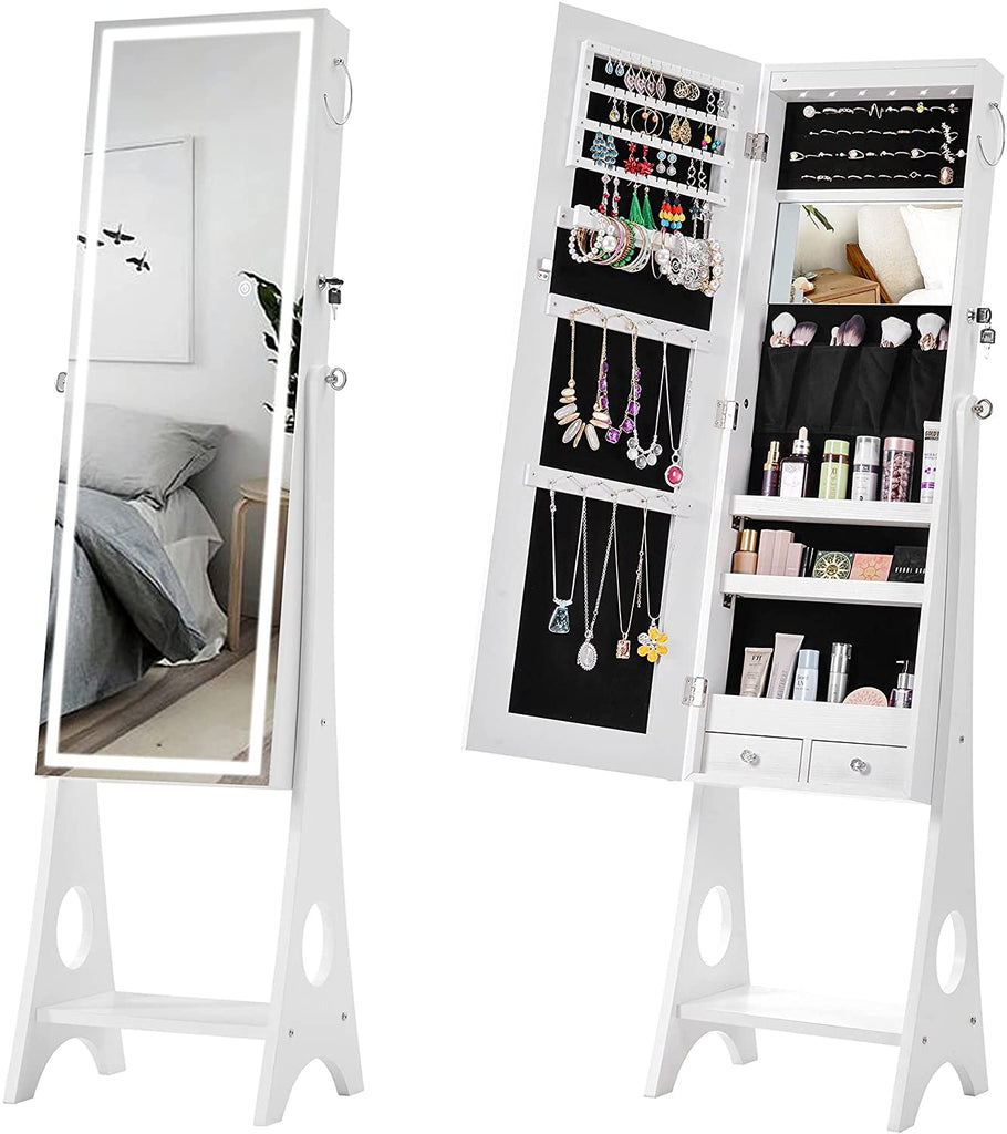 Jewelry Storage Mirror Cabinet with LED Lighting - DormVibes