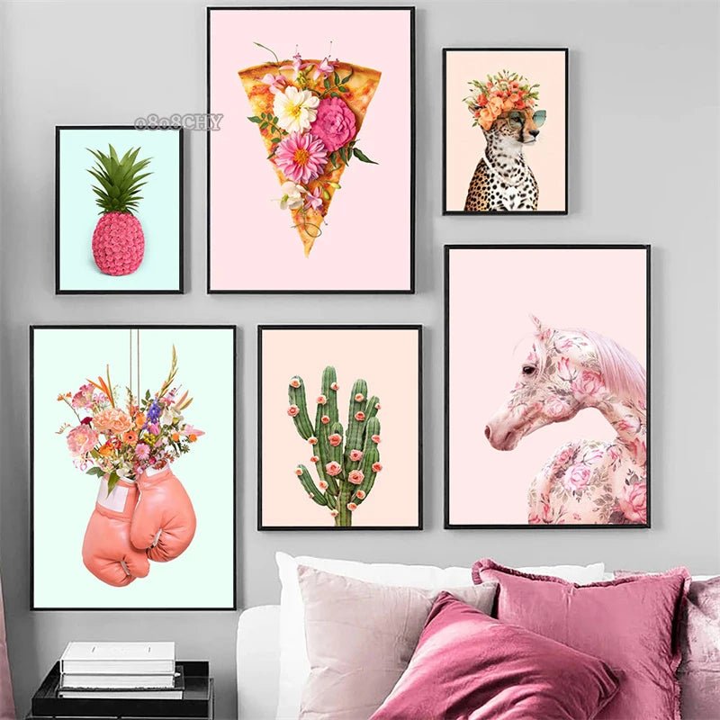 Kawaii Canvas Collection: Playful Animal & Floral Wall Art - DormVibes