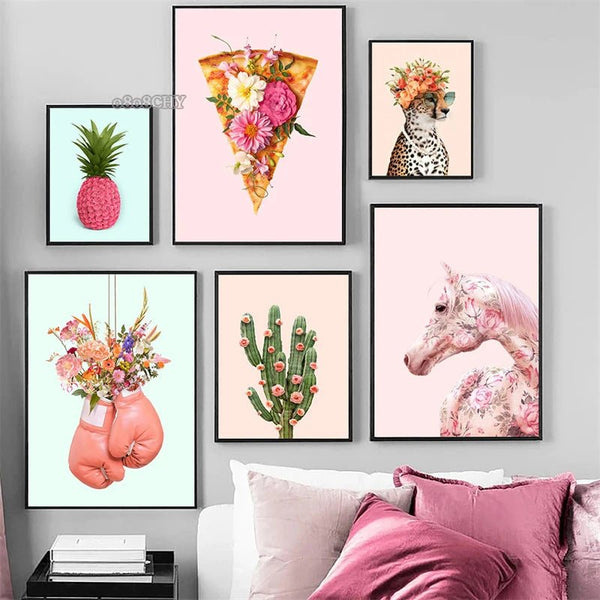 Preppy Colorful Canvas Collection: Playful Animal & Floral Wall Art
