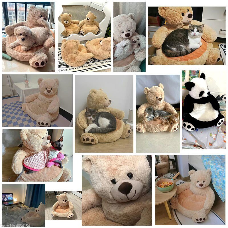 Kawaii Cartoon Bear Bean Bag Chair - Plush 50X40cm Sofa with Filling for Home, Kids' Rooms, and Cute Animal Furniture - DormVibes
